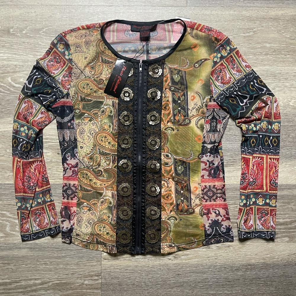 Pleats collection NWT paisley long sleeve blouse medium - Picture 2 of 8